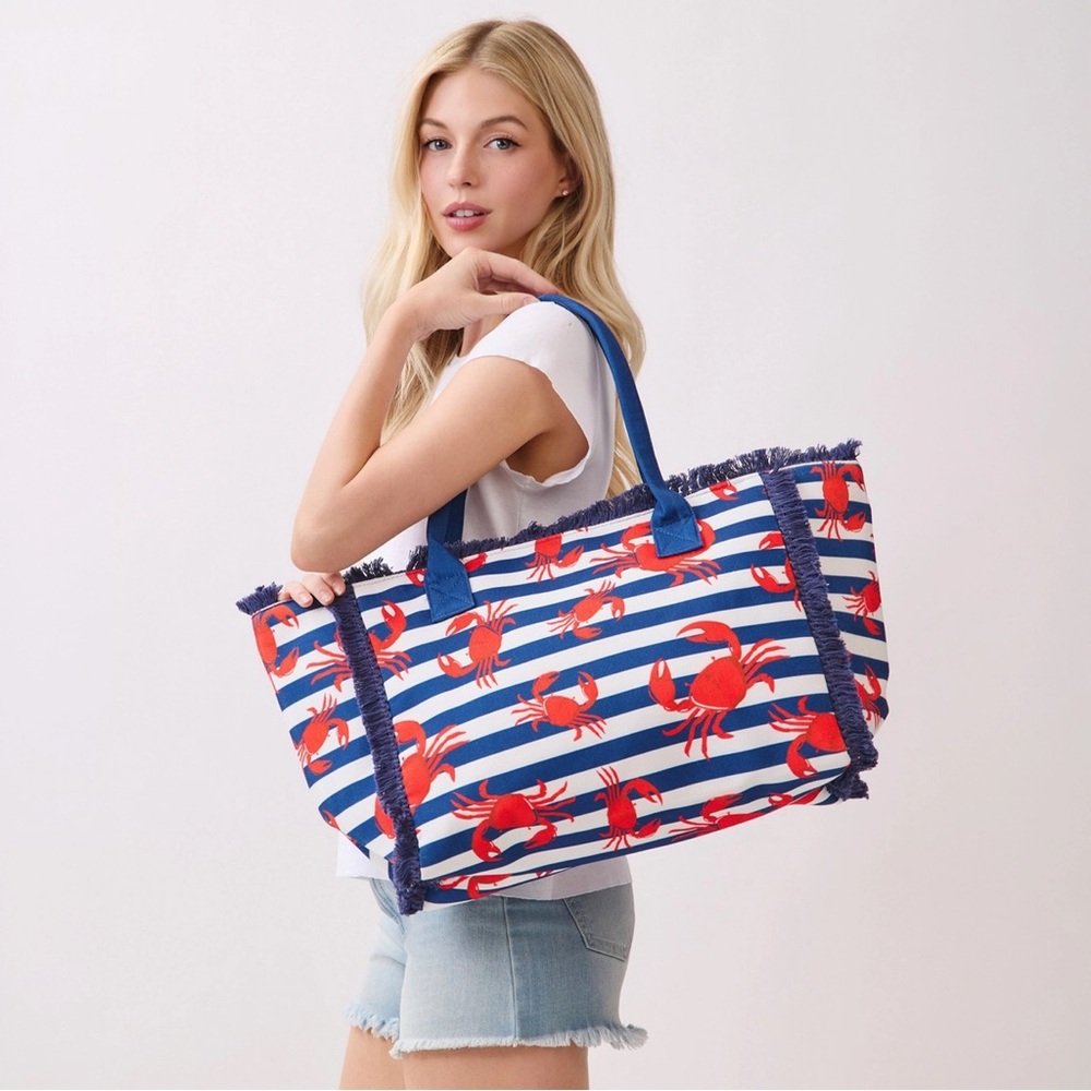 Crab Stripe Fringe Tote Bag - Picture 4 of 10